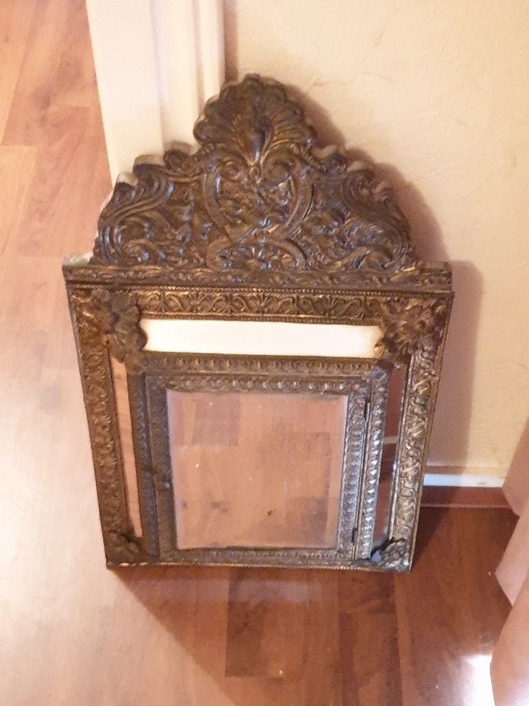 Antieke vintage halspiegel met borstels en schoenlepels, Ophalen, Rechthoekig, Minder dan 50 cm