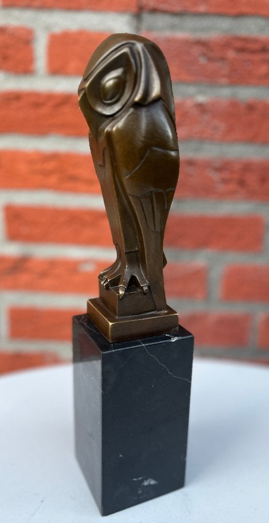Bronzen art deco stijl uil op een marmeren voet., Art deco, Ophalen of Verzenden, 20 - 50 cm, Beeld