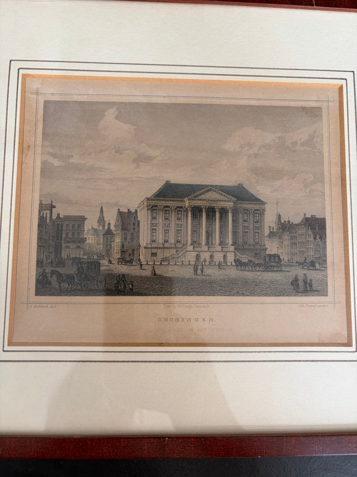 Origineel Staalgravure Groningen, l Rohbock Poppel , ca.1850, Antiek en Kunst, 1800 - 1899, Stadsgezicht, Ophalen of Verzenden