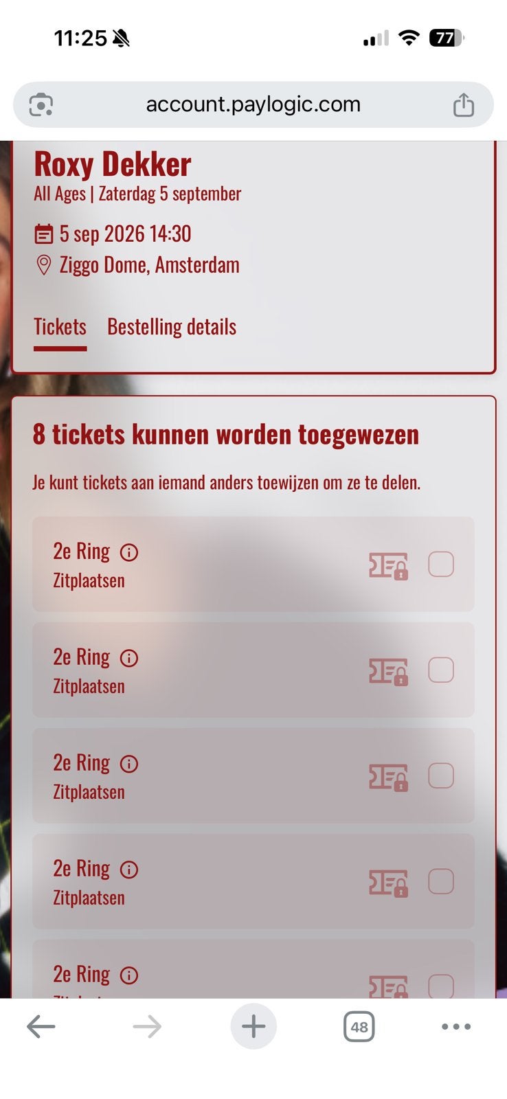 Roxy dekker tickets 5 september, Twee personen, September