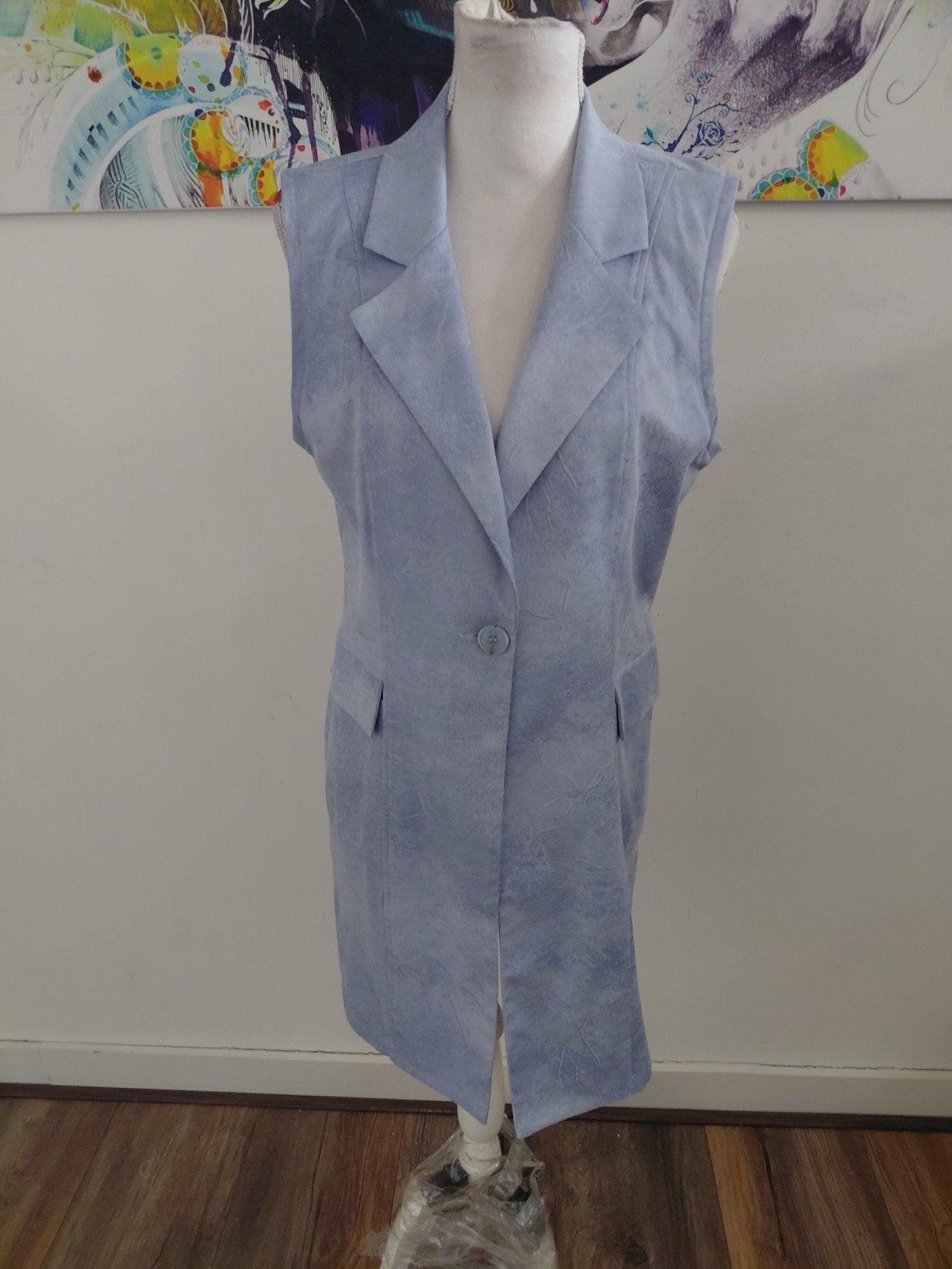 Helena Hart mouwloze blazerjurk / lang gilet maat L, Blauw, Maat 42/44 (L), Zo goed als nieuw, Boven de knie