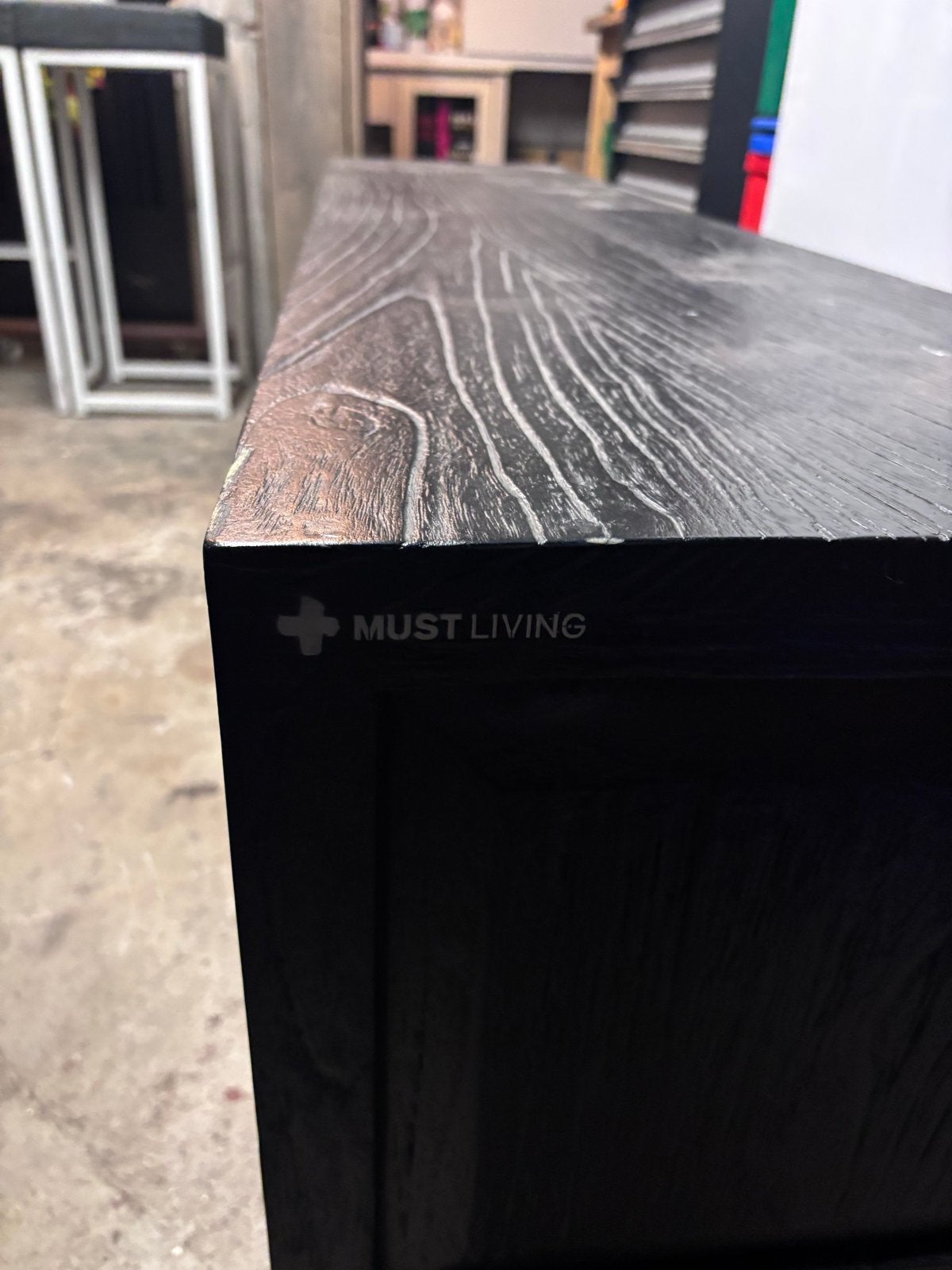 Must Living TV Meubel - Zwart Hout, Ophalen, Gebruikt, 150 tot 200 cm, Minder dan 100 cm