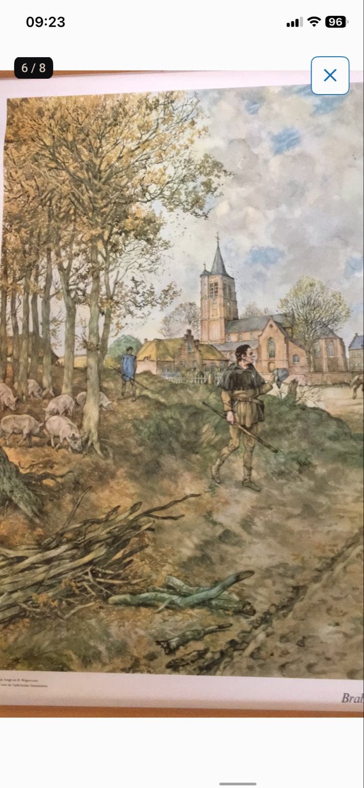 Schoolplaat: Brabants dorp in de vijftiende eeuw, Antiek en Kunst, Ophalen, Geschiedenis