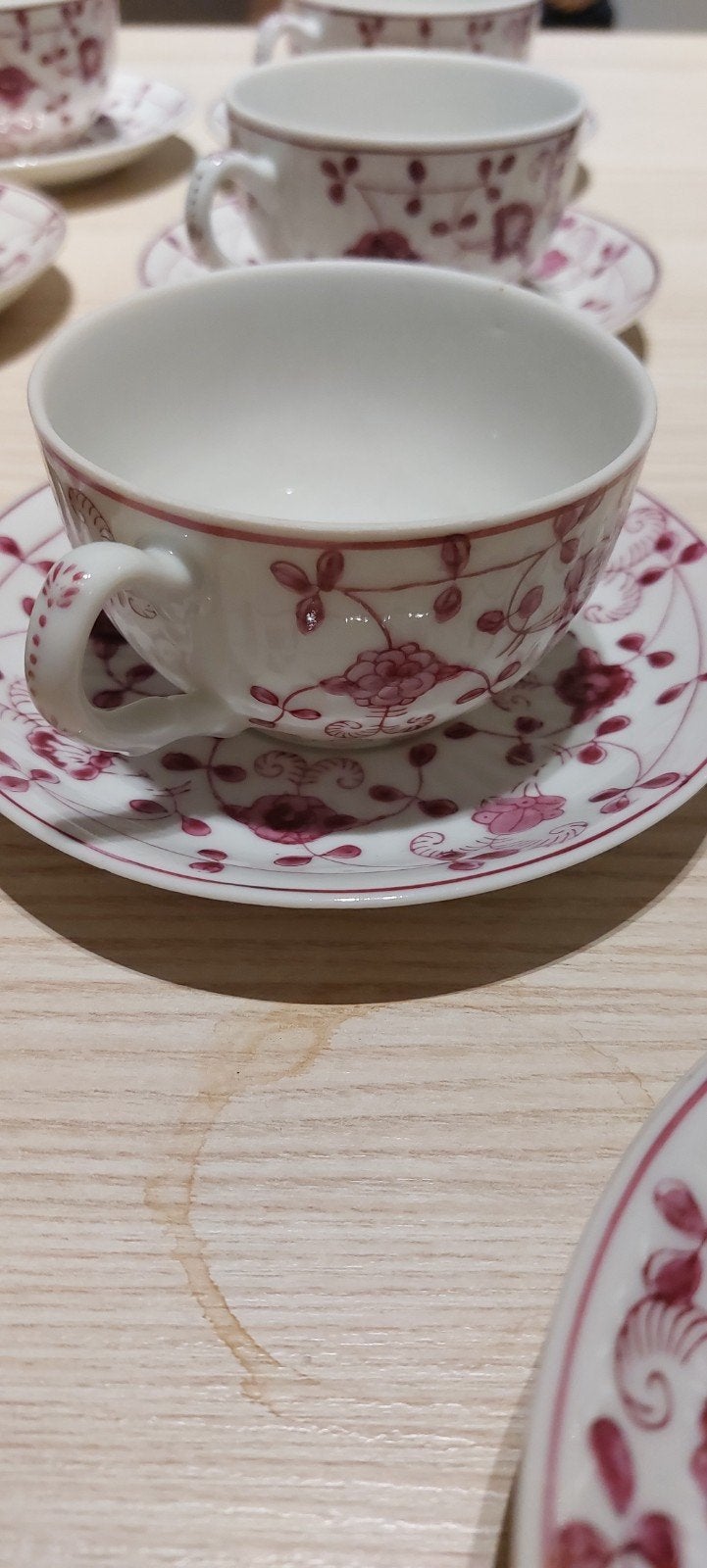 Porseleinen kop en schotels met bloemen 6×/China Purpur, Ophalen of Verzenden