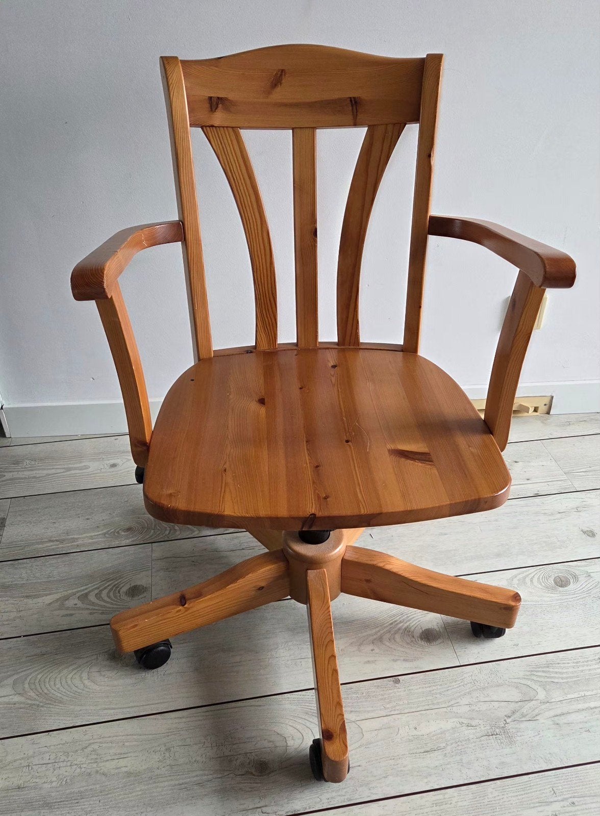 robuuste houten bureaustoel met vering, Huis en Inrichting, Ophalen, Gebruikt, Bruin