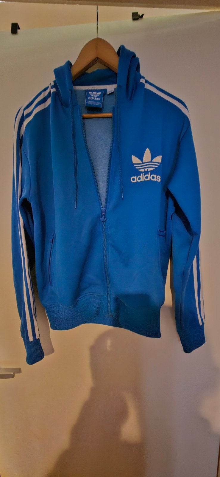 Retro Adidas trainingsjack met rits - Maat M, Ophalen of Verzenden, Gedragen, Blauw