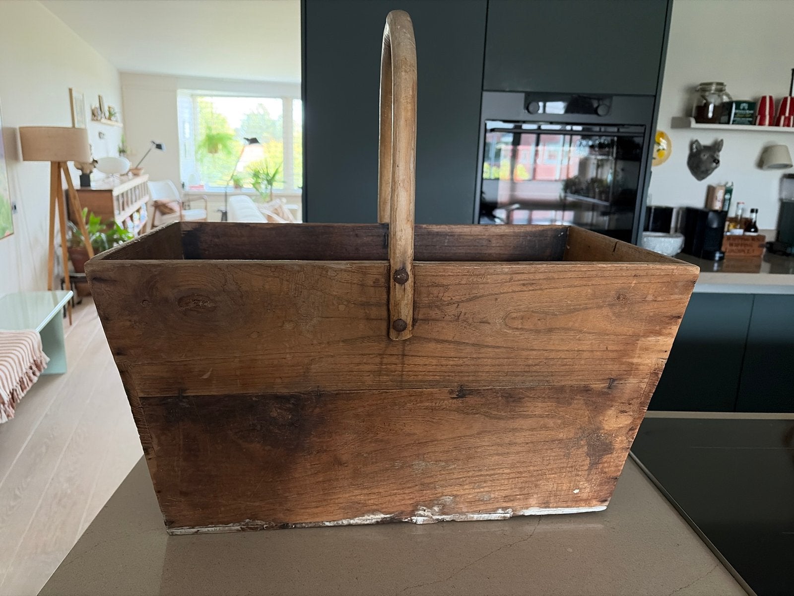 Antieke houten draagmand / aardappelbak, Ophalen