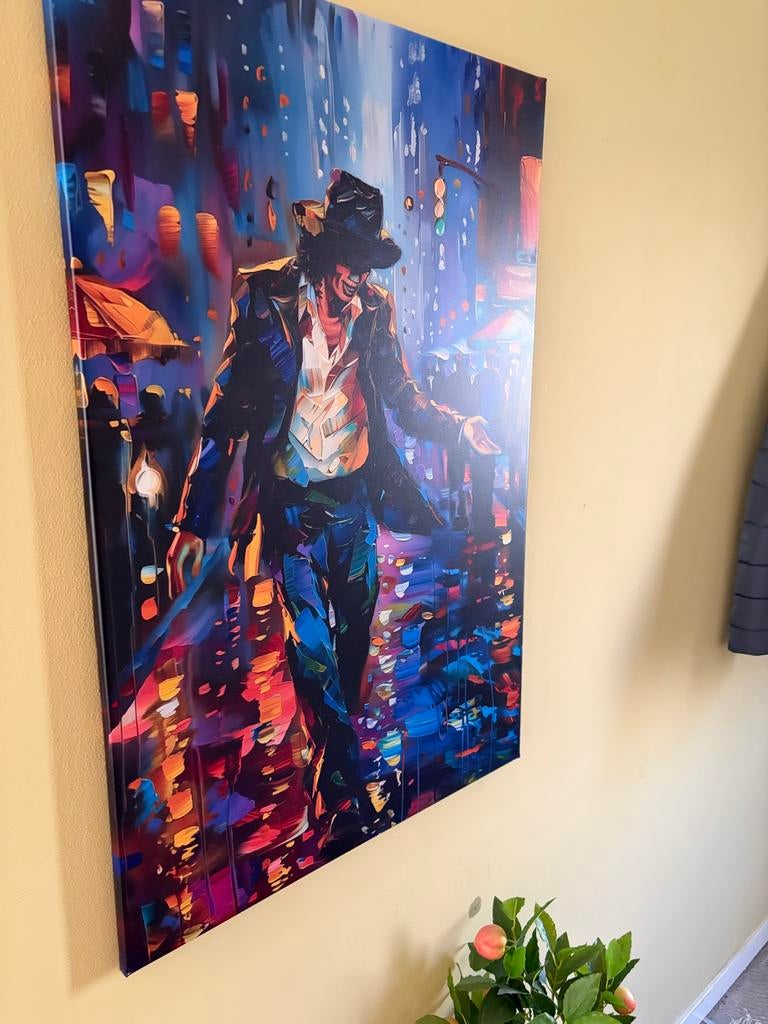 Michael Jackson Canvas Schilderij - Dansend in de Regen, Ophalen of Verzenden