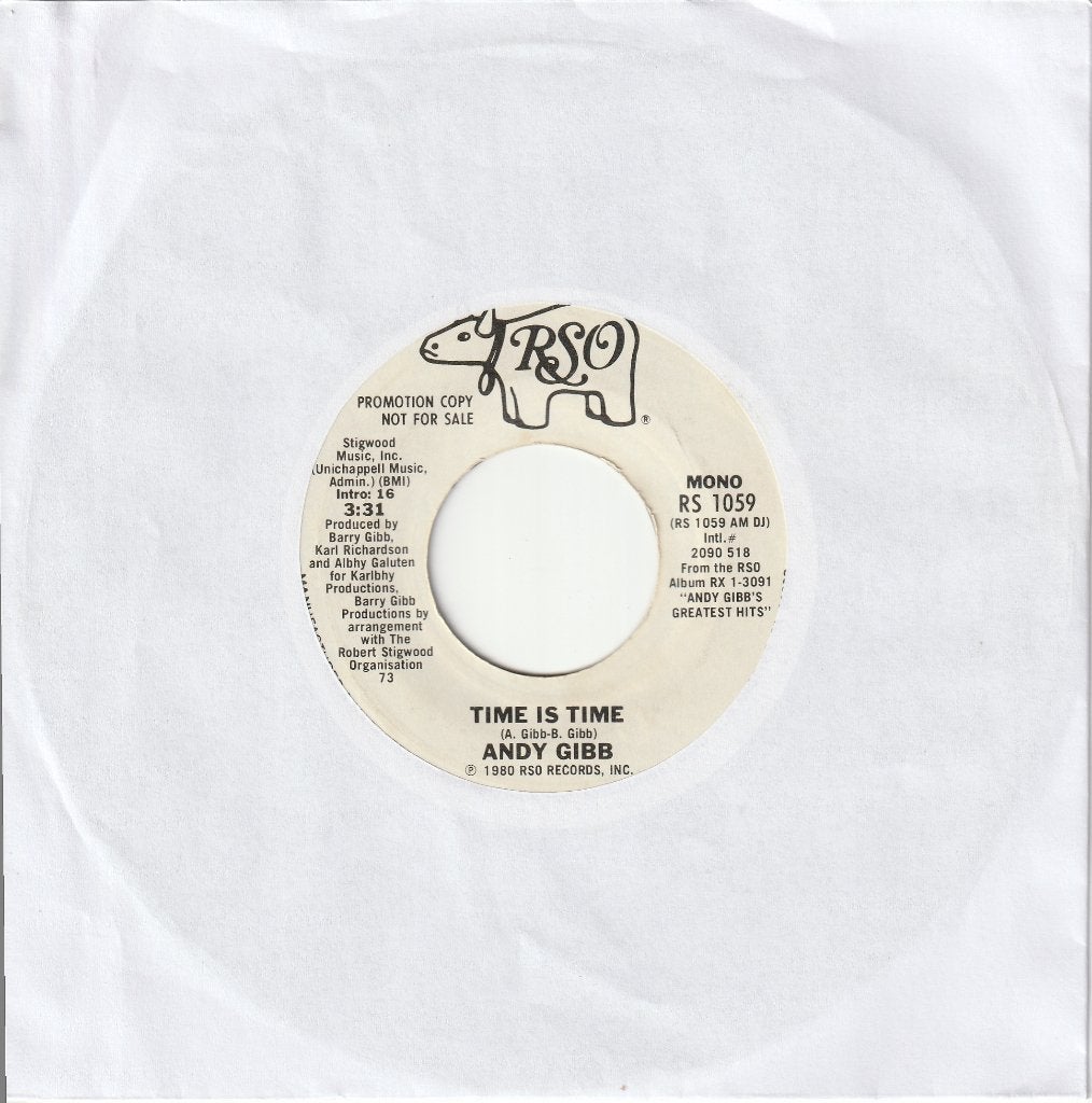 Andy Gibb 7" PROMO: Time Is Time [mono + stereo], Ophalen of Verzenden, Zo goed als nieuw, Pop, Overige typen