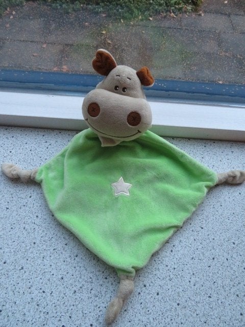 Knuffeldoek nijlpaard merk Evora groen met witte ster, Met geluid, Groen, Overige typen, Ophalen of Verzenden