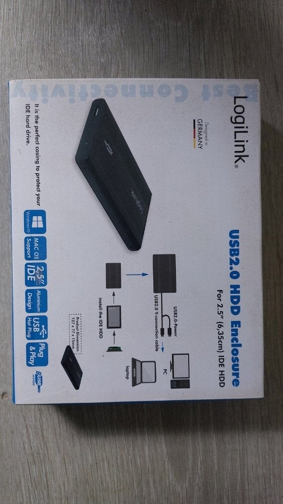 LogiLink IDE USB2.0 HDD Behuizing voor 2.5" IDE HDD, Server, HDD, 2.5" (6,35cm), Nieuw