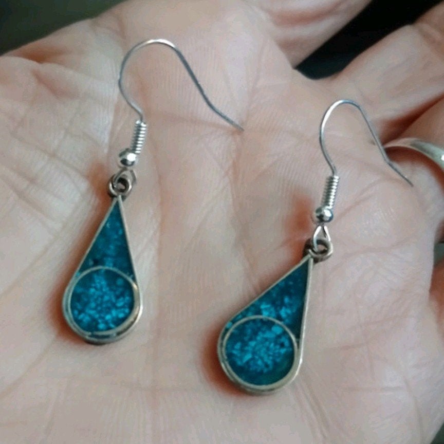Vintage oorbellen Turquoise ( Alpaca Mexico), Ophalen of Verzenden, Blauw, Overige materialen