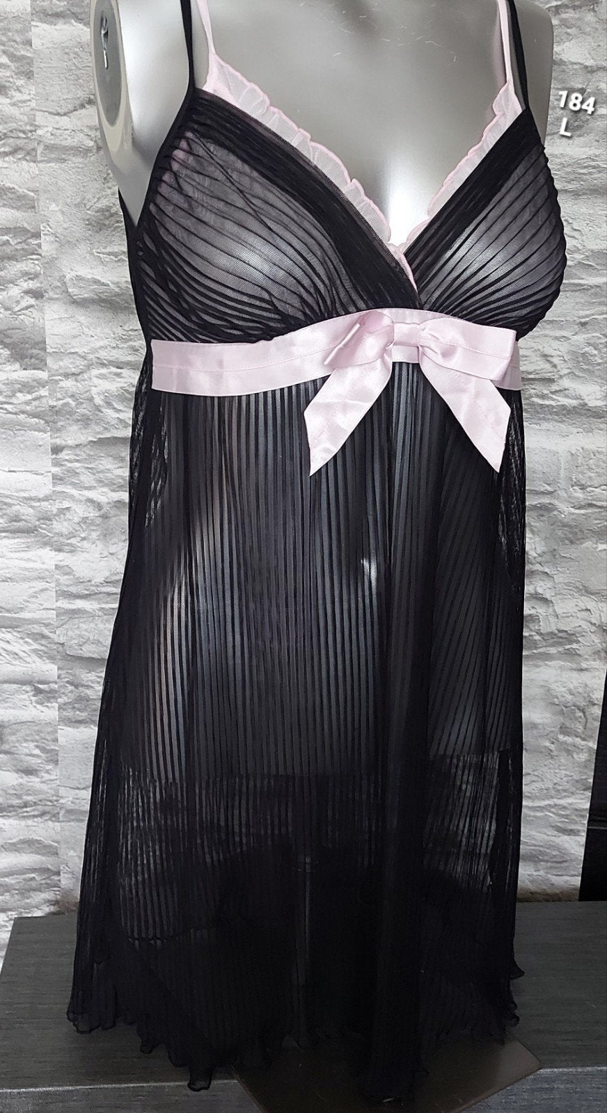Zwart doorschijnend lingerie jurkje met roze strik, Onbekend, Ophalen of Verzenden, Zwart, Nachtkleding