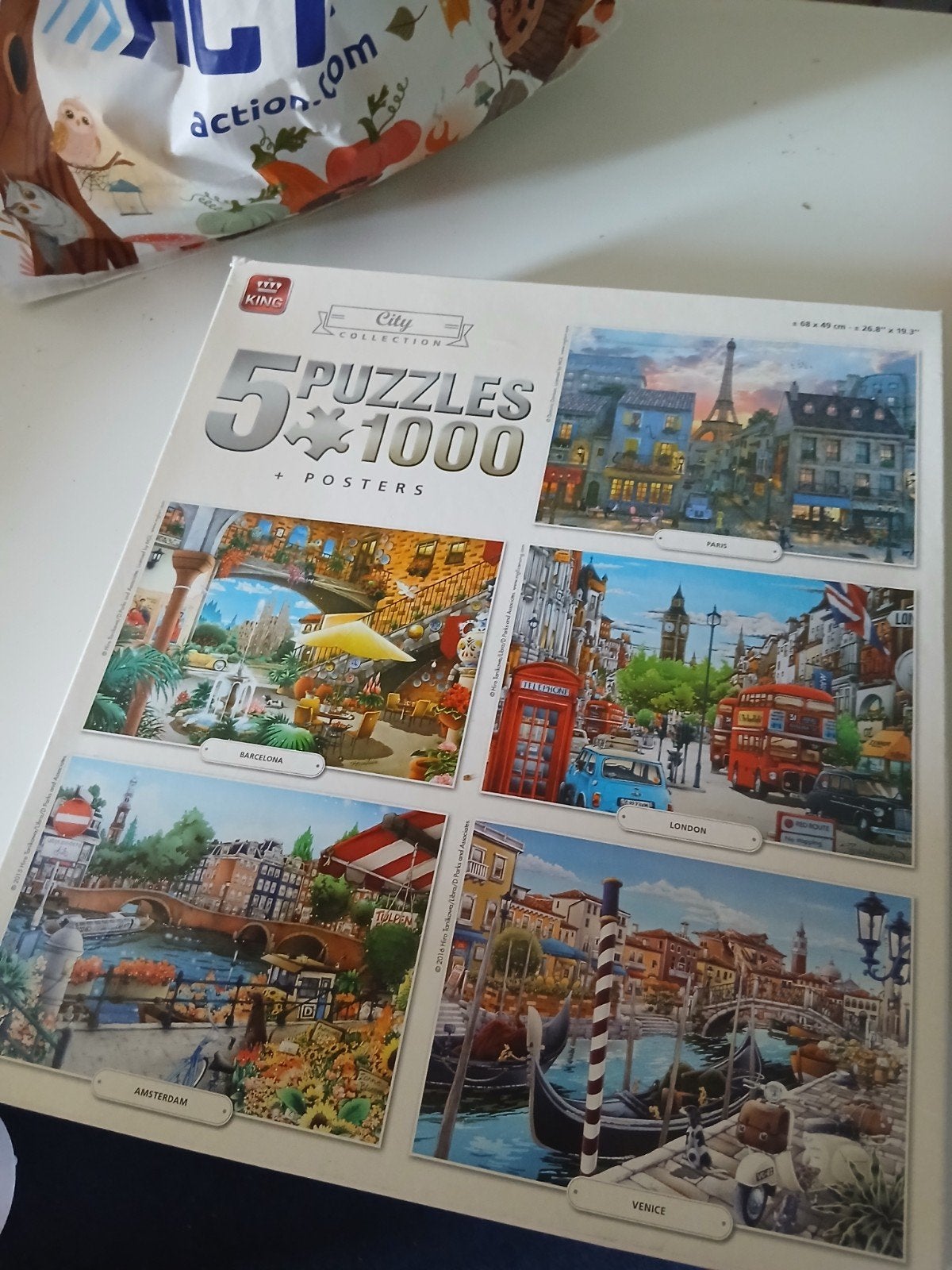Puzzel doos 5 puzzels (vandaag gratis ophalen), Ophalen, 500 t/m 1500 stukjes, Gebruikt, Legpuzzel