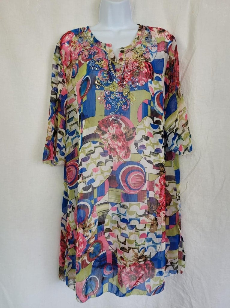 Gave doorschijnende jurk versiert met glitter mt XL YI Xiang, Blauw, ., Maat 46/48 (XL) of groter, Ophalen of Verzenden