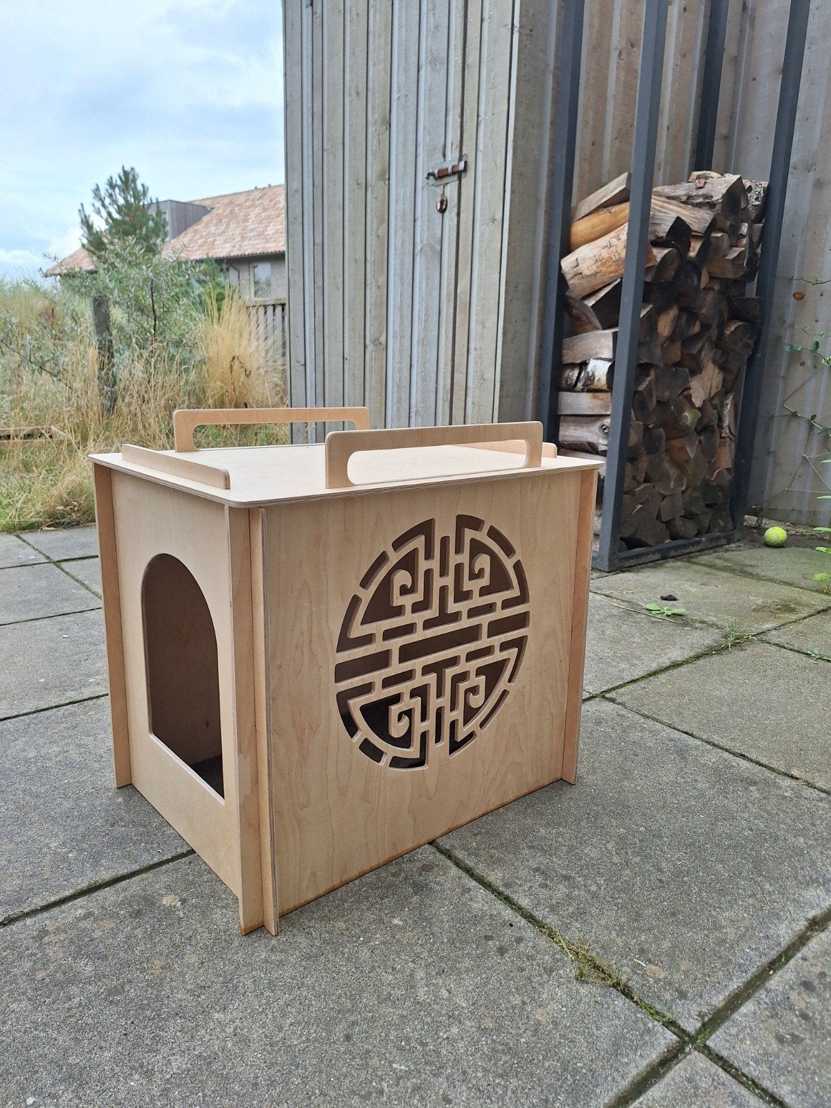 Design houten kattenbakombouw incl. kattenbak, Dieren en Toebehoren, Ophalen, Zo goed als nieuw