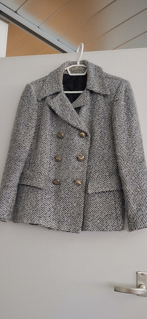 Vintage Tweed mantelpak maat 42 omtwerper onbekend, Maat 42/44 (L), Ophalen of Verzenden, Onbekend, Grijs
