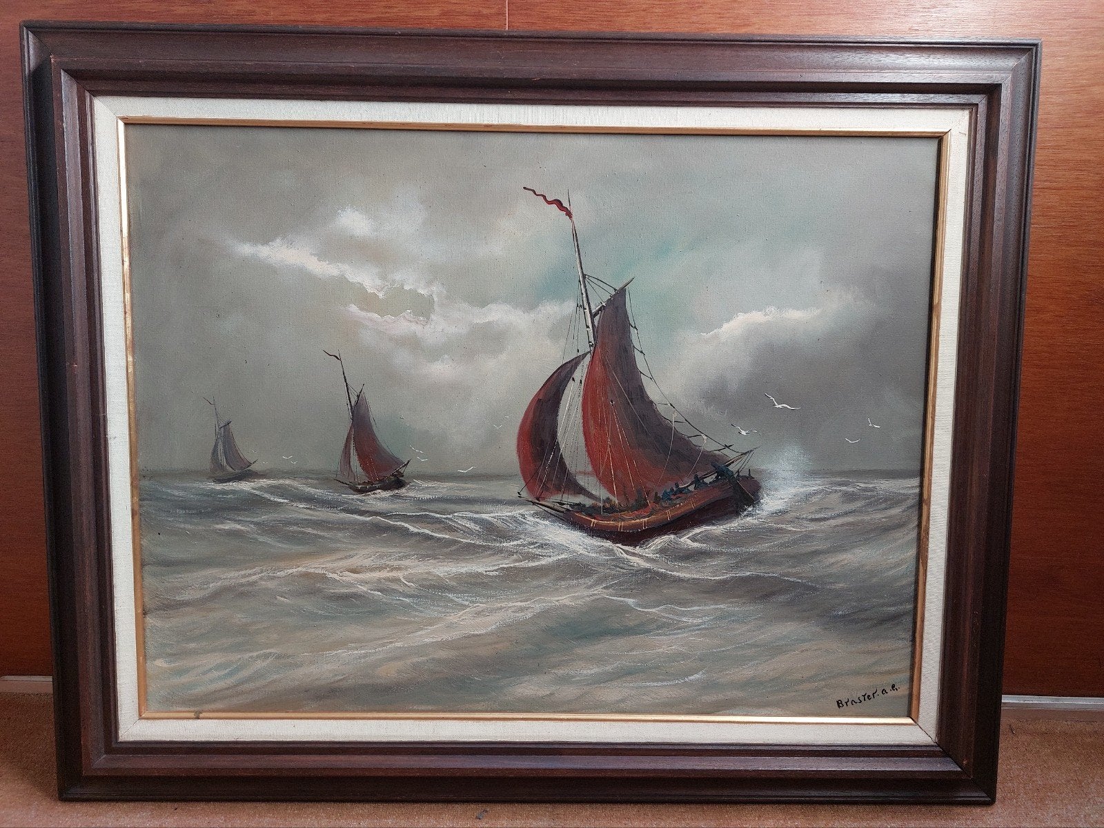 Schilderij 'Botters op woelige zee', Ophalen, Gesigneerd, Maritiem / water