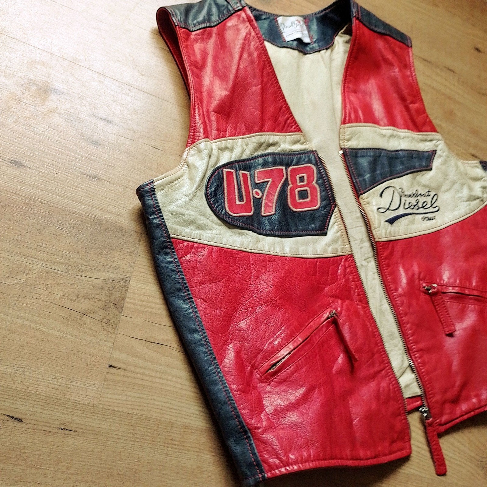 Origineel vintage leren Diesel vest gilet!, Diesel, Meerkleurig, Maat 56/58 (XL), Ophalen of Verzenden