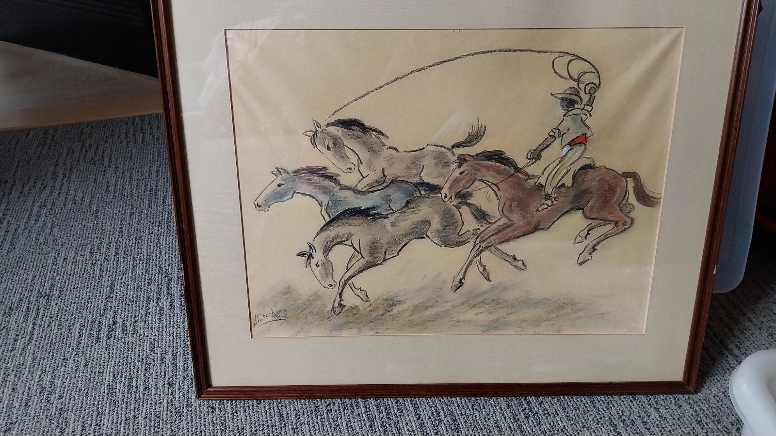 mooi schilderij met paarden, Ophalen, Gesigneerd, Dieren, Papier