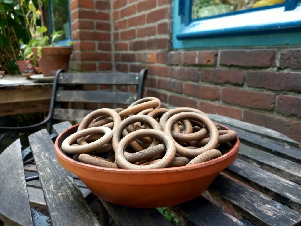 vintage houten ringen 45 st brocante decoratie gordijn hobby, Ophalen of Verzenden