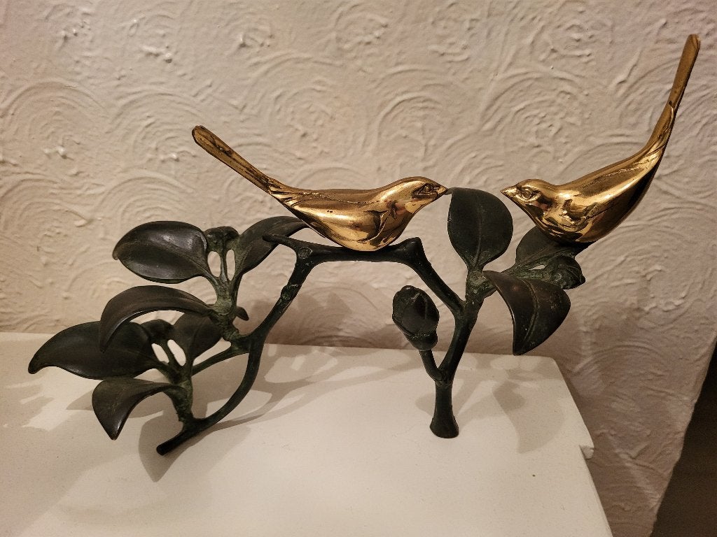 Prachtig bronzen beeld , 2 vogels op een tak, Huis en Inrichting, Woonaccessoires | Overige, Ophalen of Verzenden, Zo goed als nieuw
