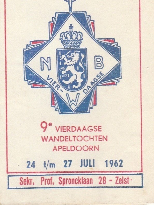 Vierdaagse Wandeltocht Apeldoorn 1962 - P. Sproncklaan Zeist, Verzamelen, Ophalen of Verzenden