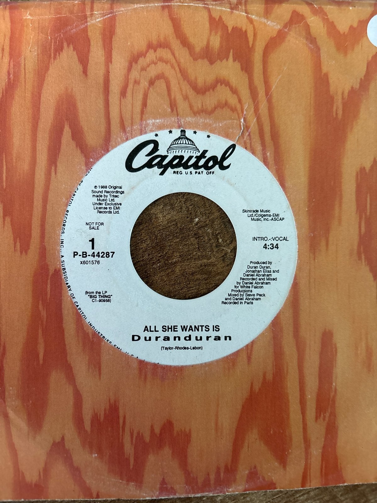 Duran Duran - All She Wants Is (1988) 7 inch vinyl single, Gebruikt, 7 inch, Promo, Ophalen of Verzenden