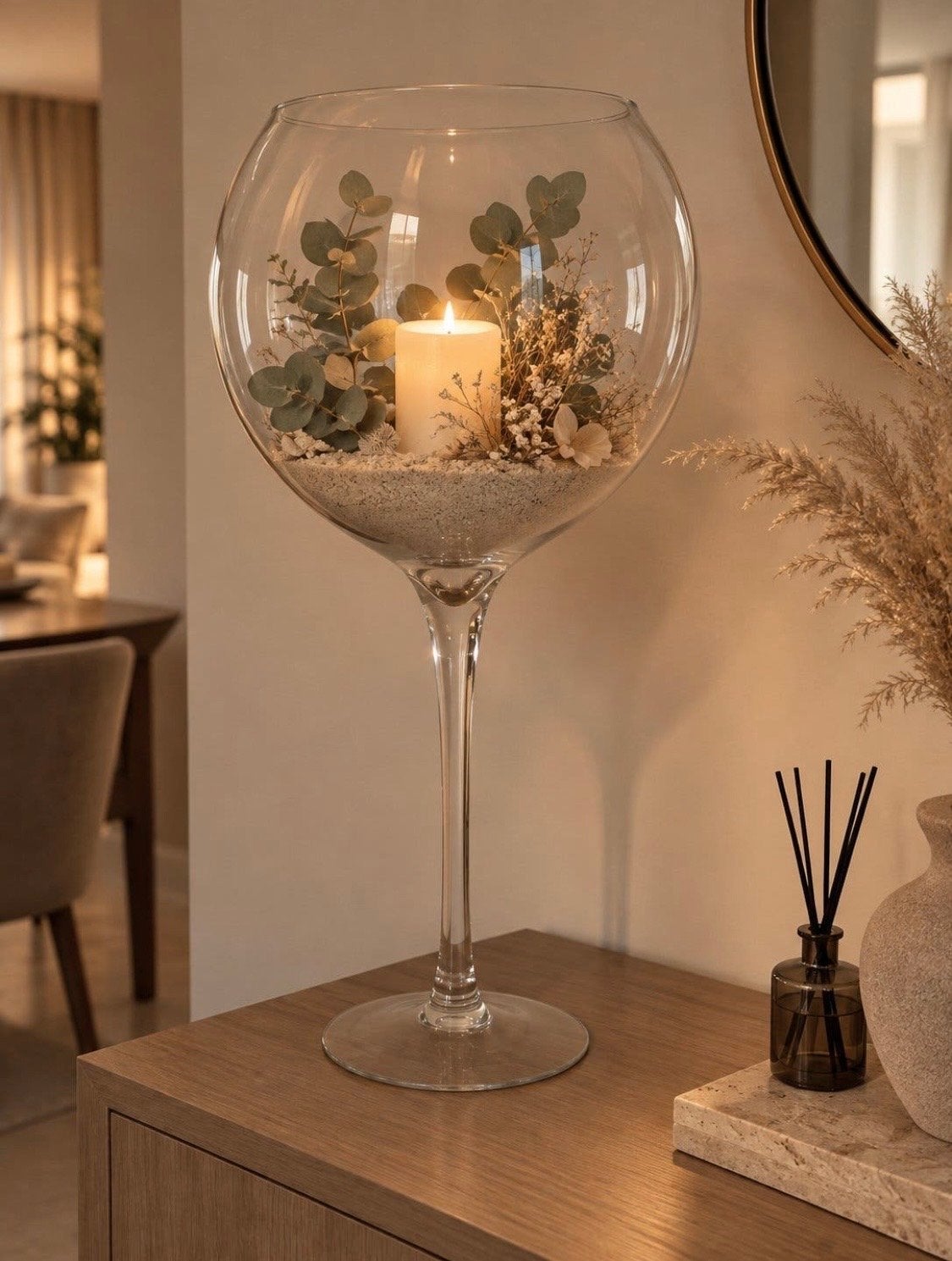 Grote decoratieve wijnglas vaas - Sfeervolle decoratie, Ophalen, Zo goed als nieuw, Glas, Modern