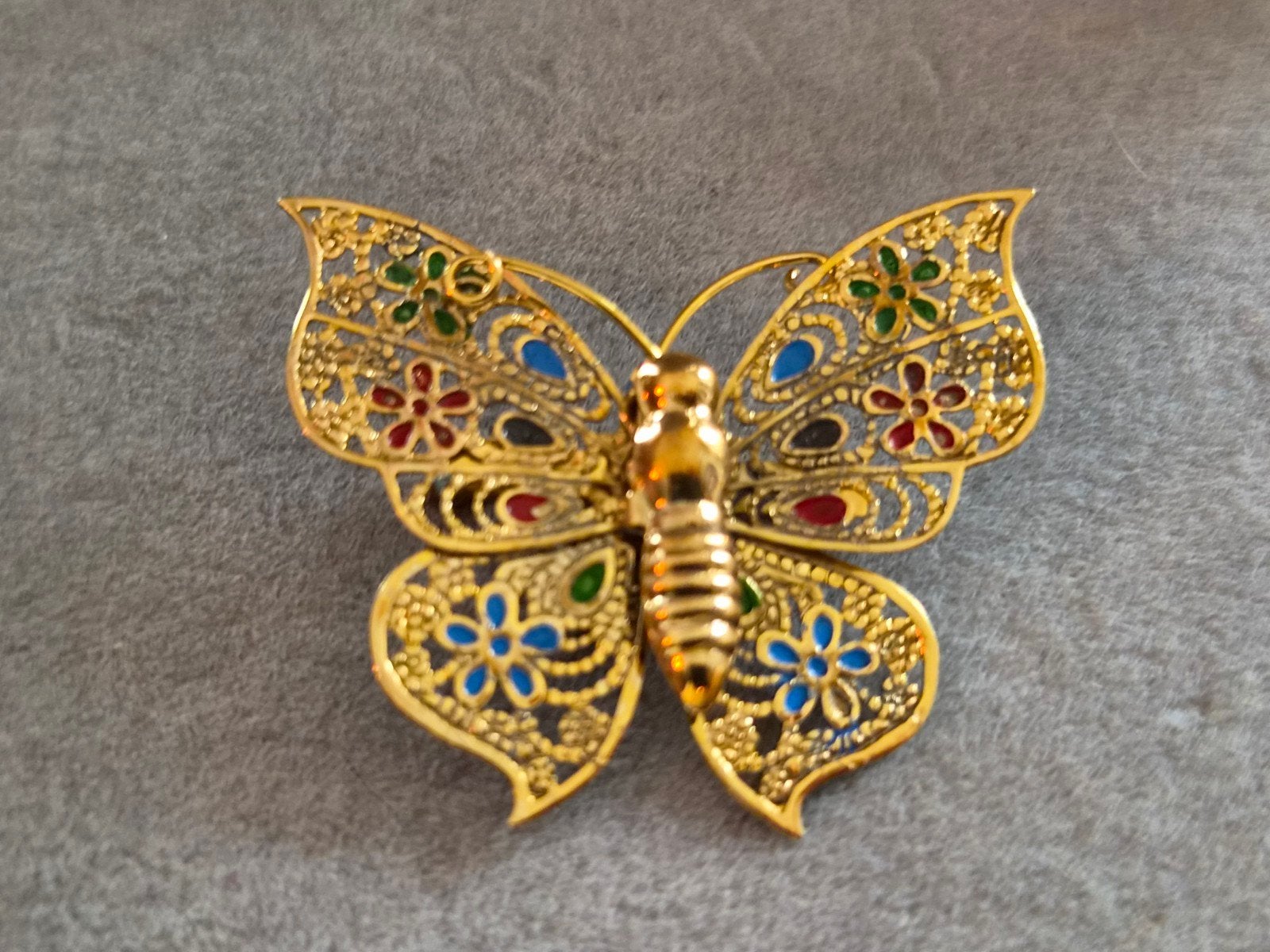 Vintage Italiaanse filigraan en emaille vlinder broche, Ophalen of Verzenden