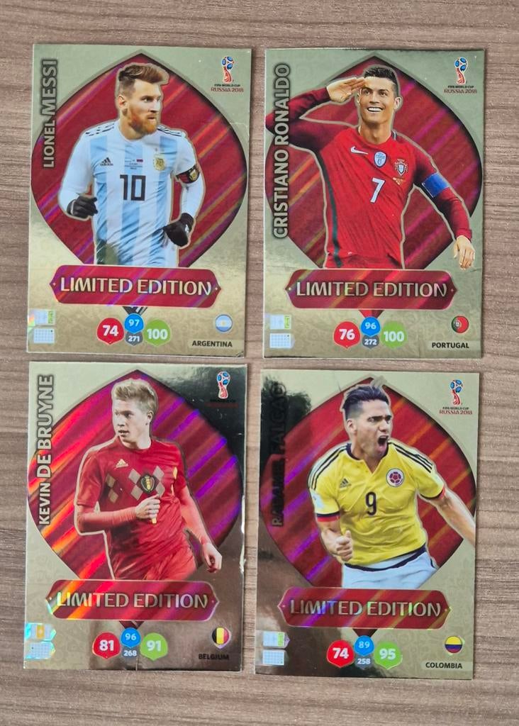 Panini Adrenalyn XL WK 2018 4x Limited Edition Messi Ronaldo, Hobby en Vrije tijd, Stickers en Plaatjes, Gebruikt, Plaatje, Ophalen of Verzenden