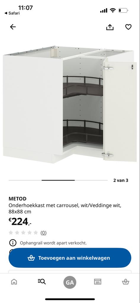 Ikea onderhoekkast met carrousel, wit/Veddinge wit, Huis en Inrichting, Keuken | Keukenelementen, Wit, Zo goed als nieuw, Minder dan 100 cm