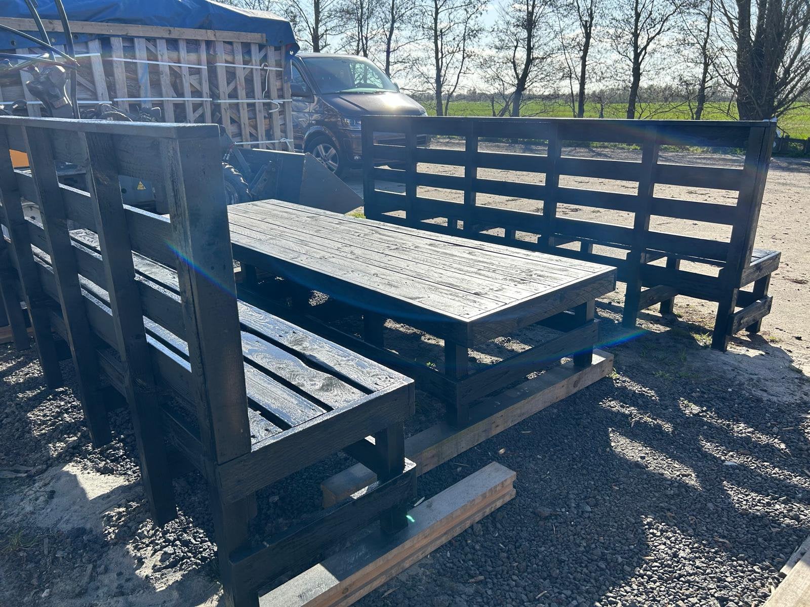 Zwart houten tuinset groot, Tuin en Terras, Ophalen, Meer dan 8 zitplaatsen, Nieuw, Tuinset