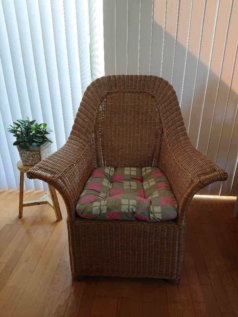 rieten fauteuil, Huis en Inrichting, Fauteuils, Ophalen, Gebruikt, 75 tot 100 cm, Riet of Rotan