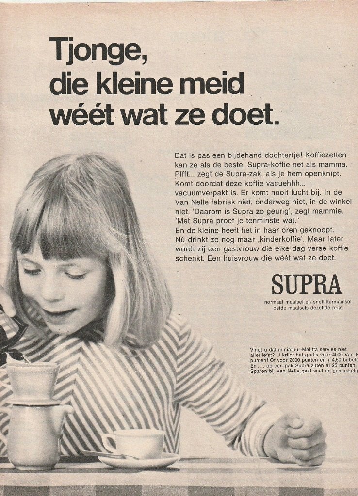 Retro reclame 1968 Van Nelle Supra meisje helpt moeder, Verzenden, Overige typen