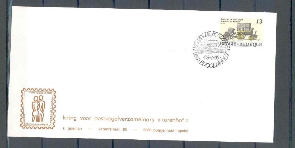 België 1989 Dag van de Postzegel - postkoets 1e dag cover, Met stempel, Ophalen of Verzenden, Gestempeld, 1e dag stempel