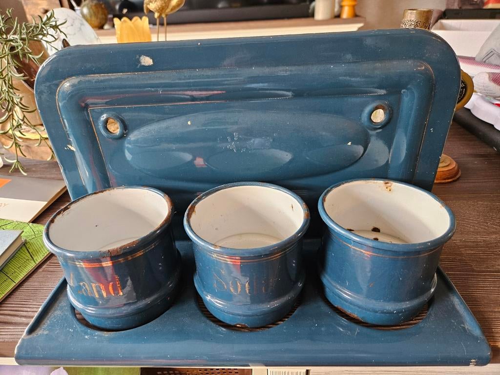Emaille zand zeep soda  rekje / petrol, Antiek en Kunst, Antiek | Emaille, Ophalen of Verzenden