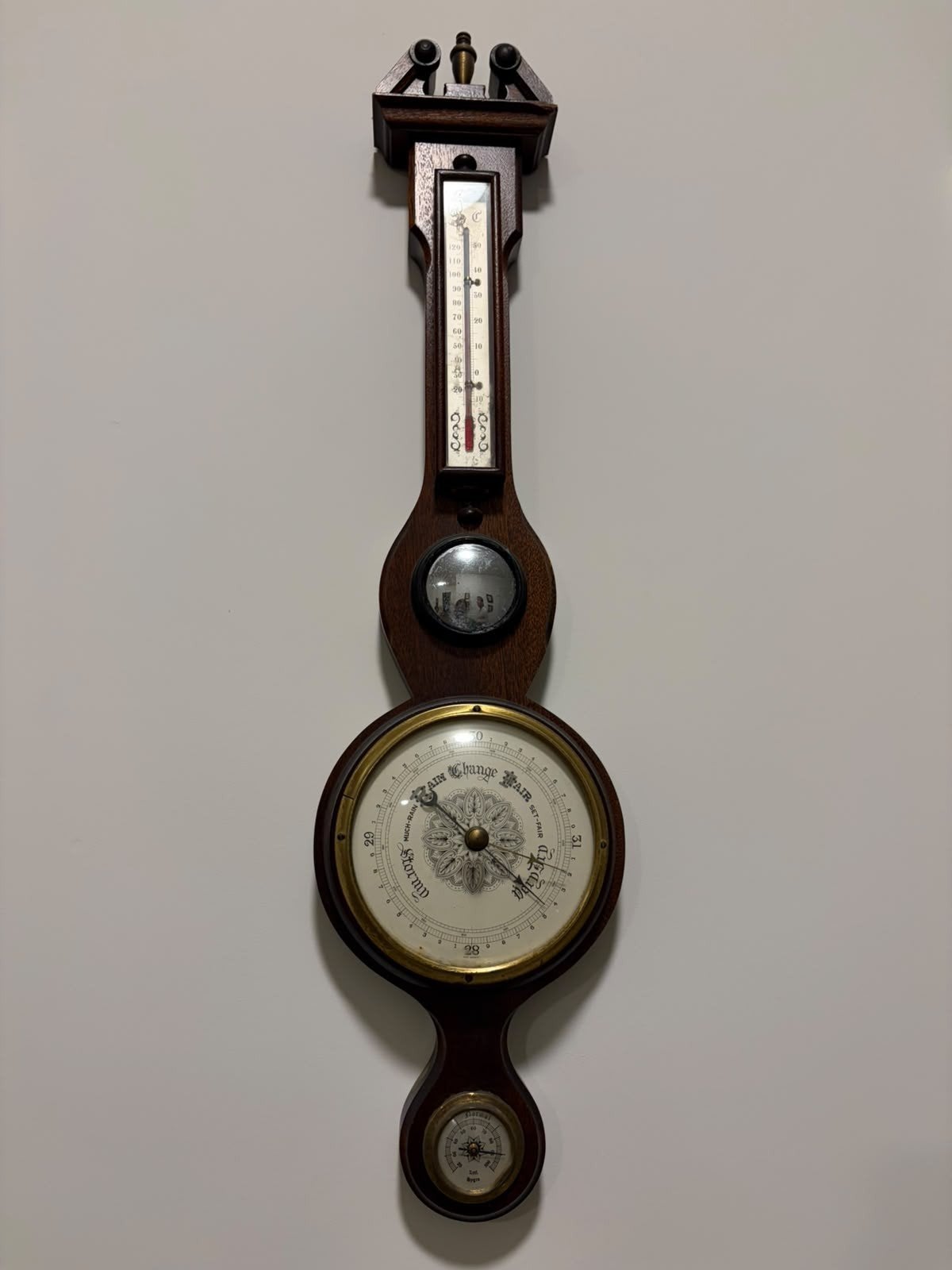Antiek Weerstation met Barometer en Thermometer, Ophalen, Gebruikt, Weerstation