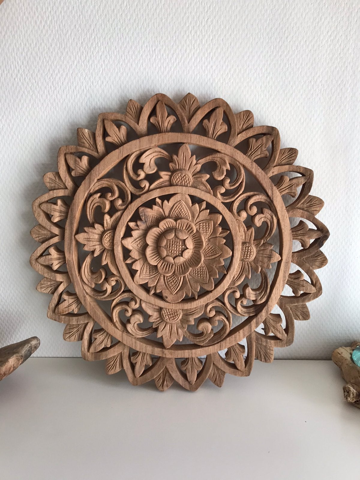 Nieuw handgemaakt houtsnijwerk mandala wandhanger bord rond, Ophalen of Verzenden, Nieuw