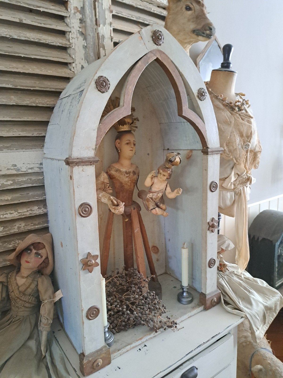 Antieke Staakmadonna met Kind in Kapel - Bijzonder Stuk, Ophalen