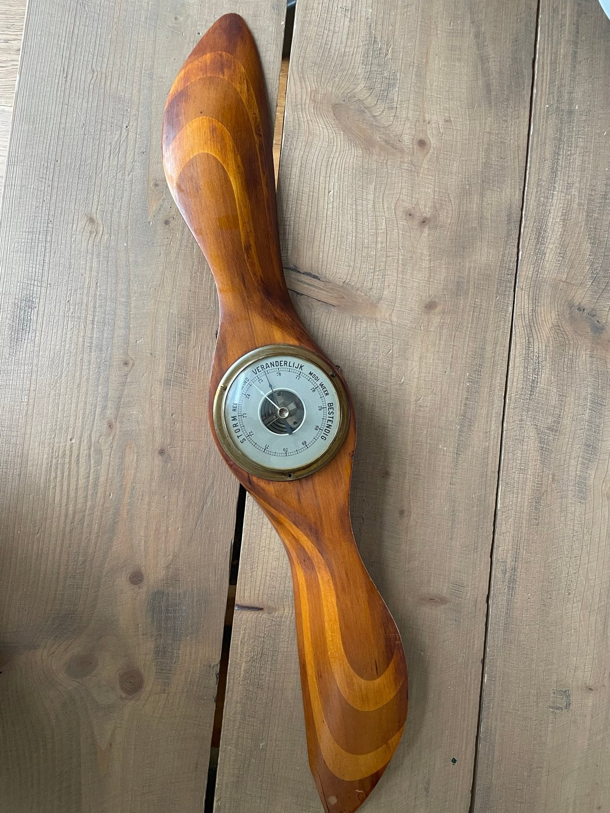 Antieke barometer in houten vliegtuigpropeller, Ophalen of Verzenden, Gebruikt