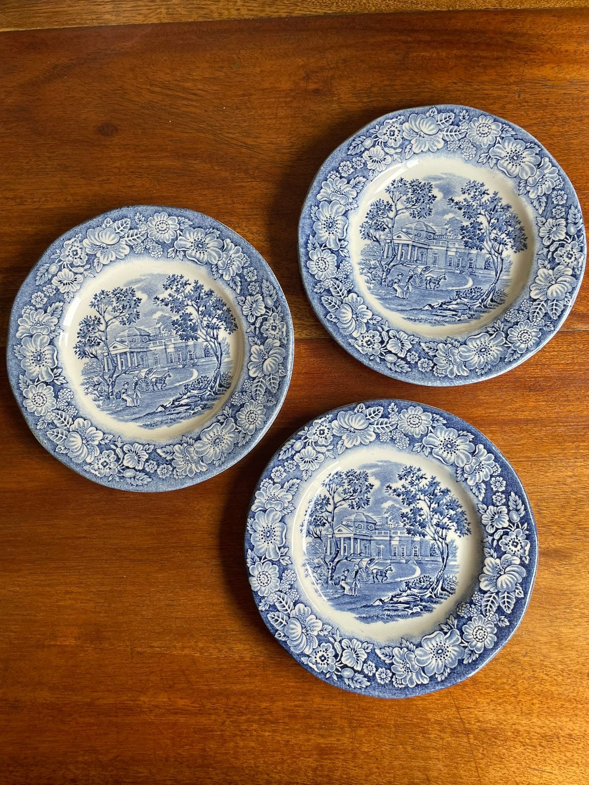 3 gebaksborden Monticello Liberty Blue Engeland, Ophalen of Verzenden