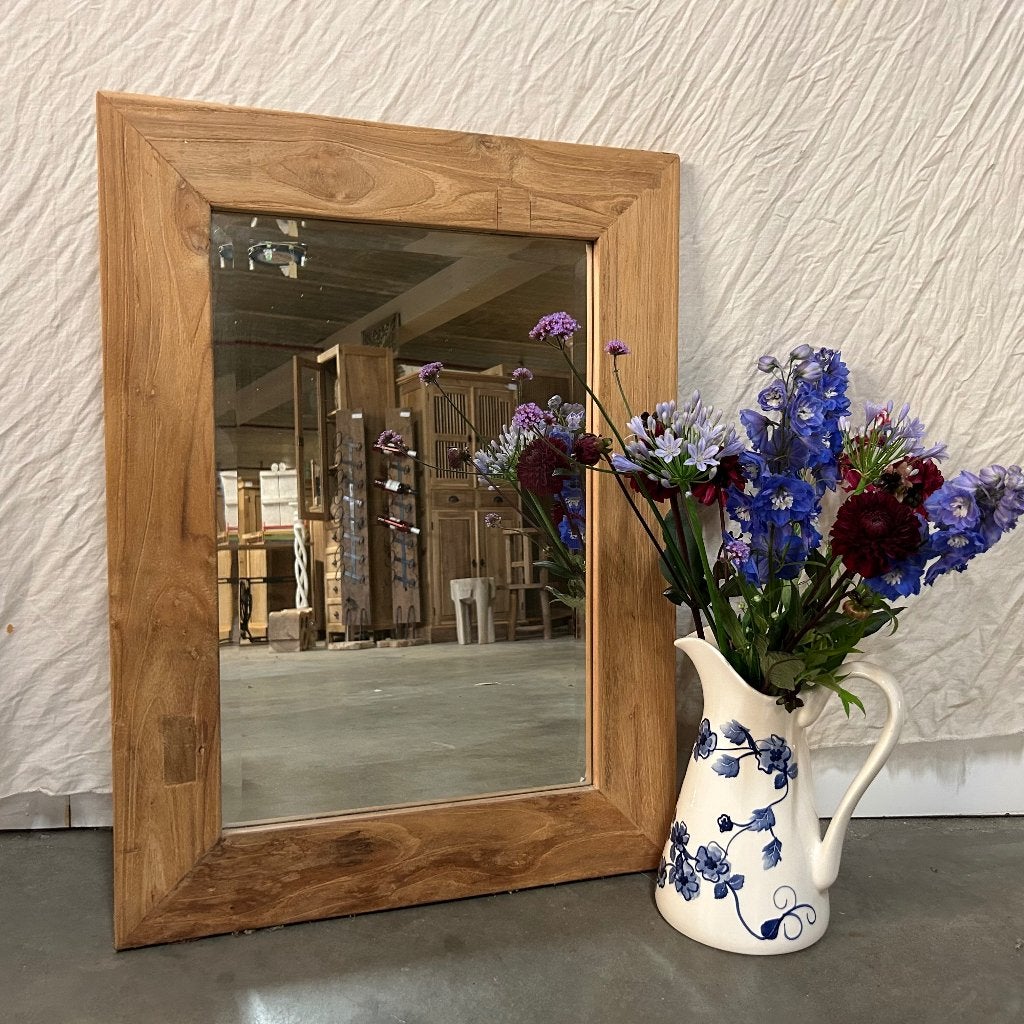 facet geslepen spiegel teak lijst 80 x 60 cm Gratis bezorgd