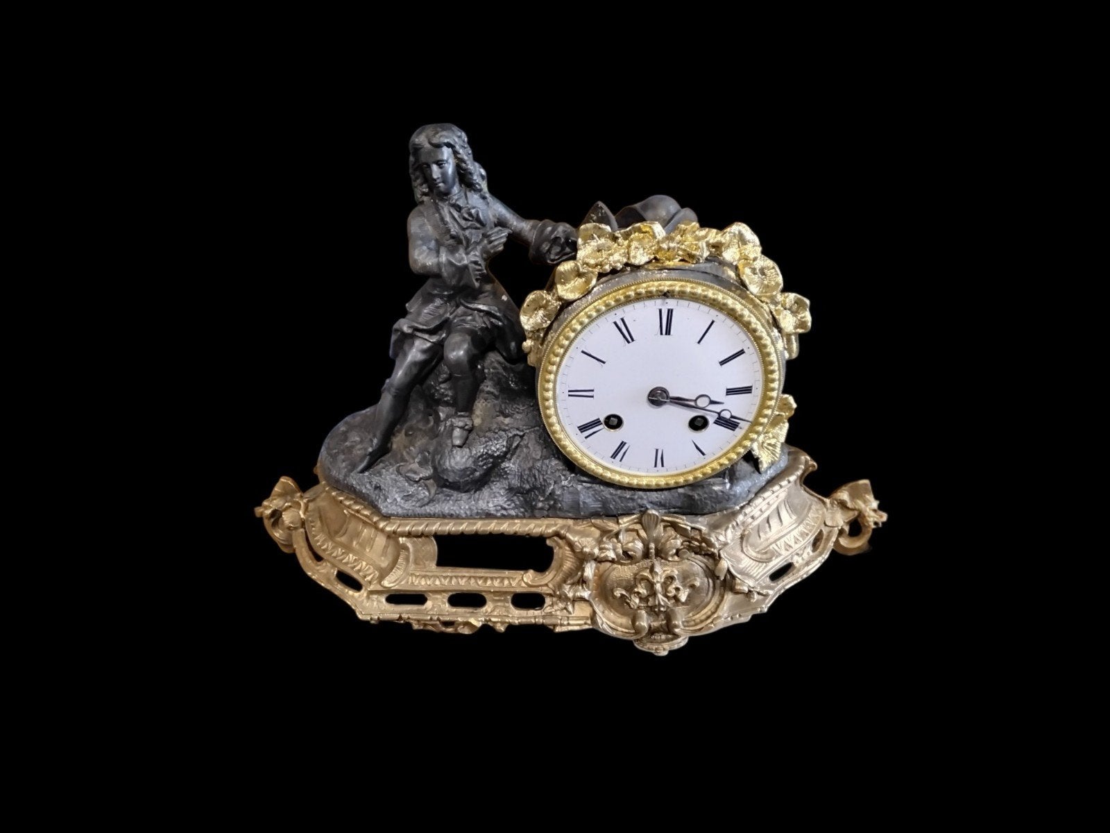 bronzen pendule  met touwtje uurwerk, Antiek en Kunst, Ophalen of Verzenden