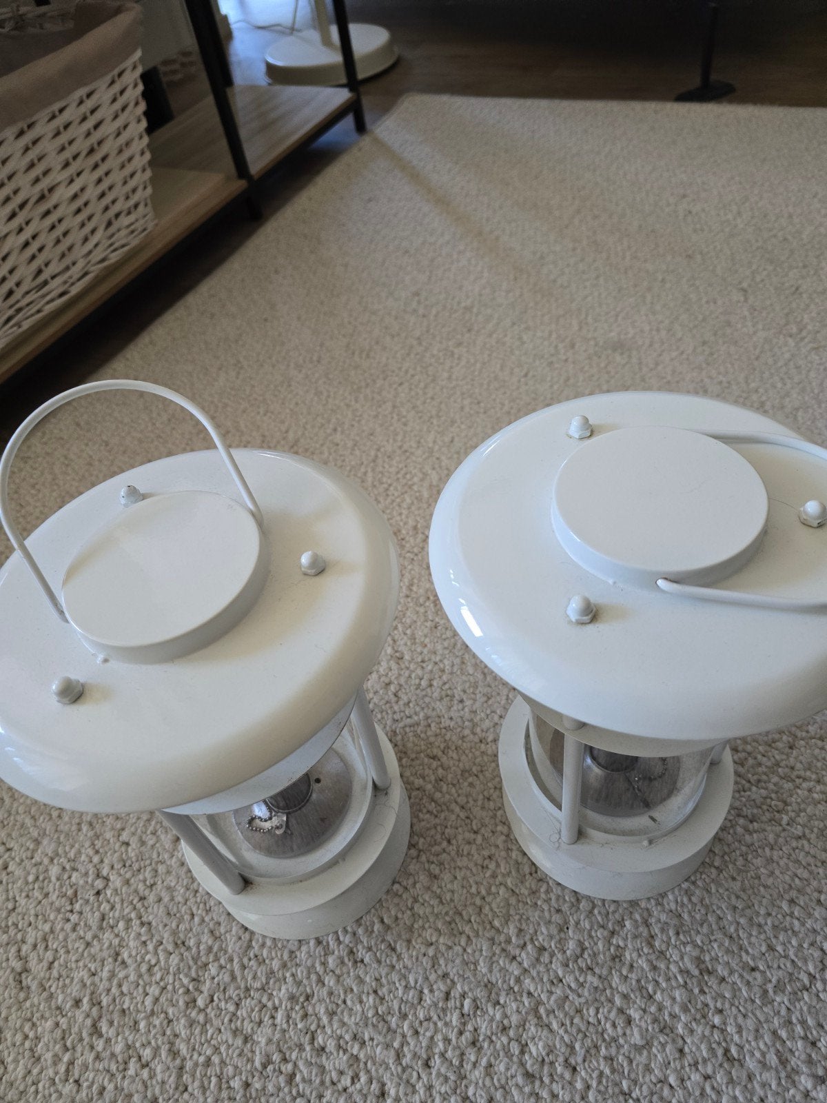 Set van 2 witte metalen lantaarns, Ophalen, Gebruikt, Modern, Landelijk