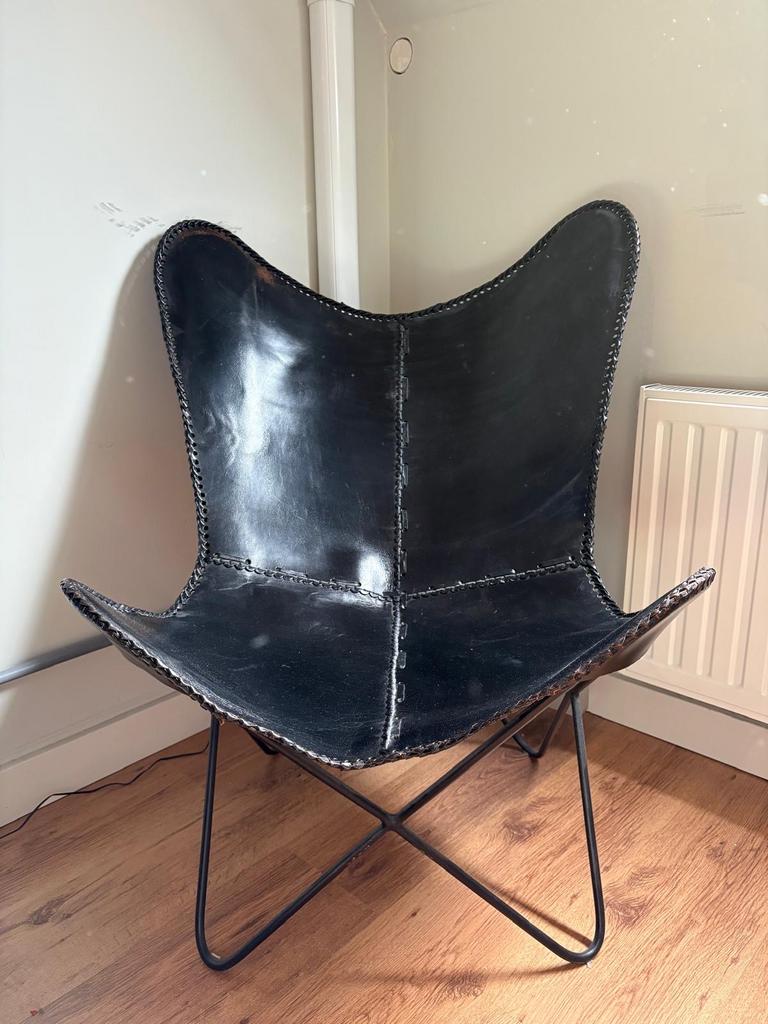 Zwarte vlinderstoel, Huis en Inrichting, Stoelen, Gebruikt, Zwart, Ophalen of Verzenden, Metaal