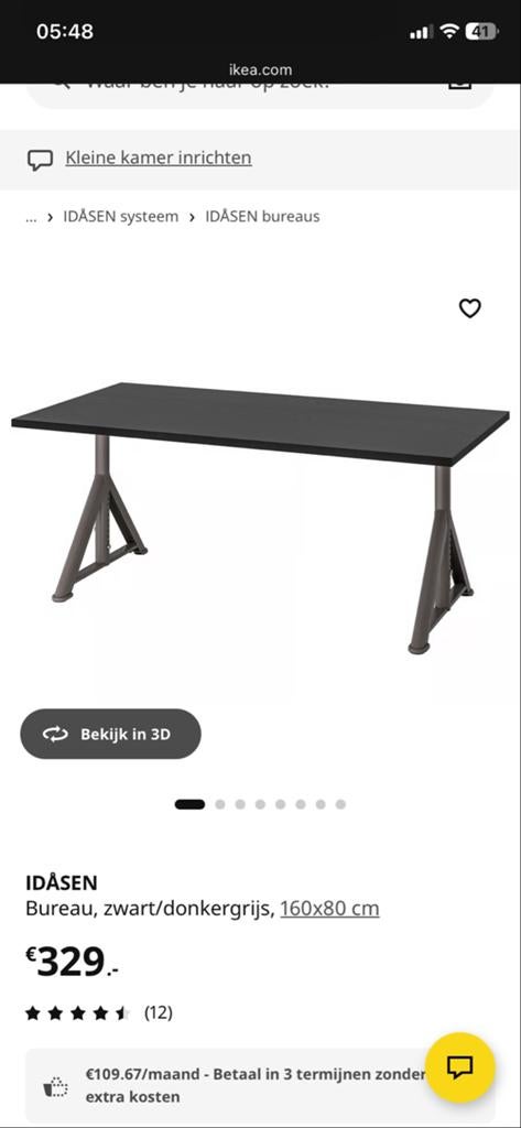 IKEA IDÅSEN Bureau, zwart/donkergrijs, 160x80 cm, Huis en Inrichting, Bureaus, Ophalen, Zwart, Metaal, Zo goed als nieuw