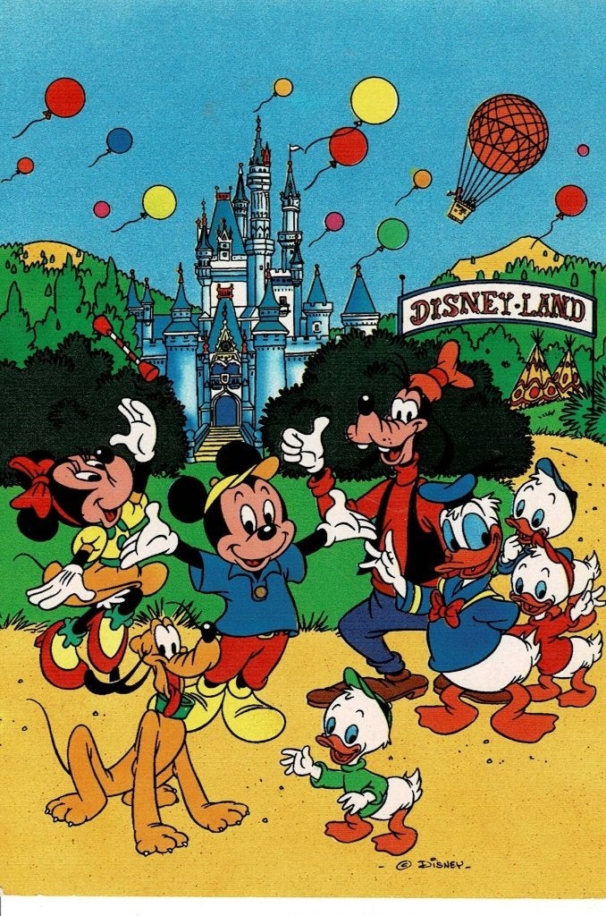 Disney-Land Ansichtkaart met Mickey & Vrienden, Ophalen of Verzenden, 1980 tot heden, Ongelopen, Sterren en Beroemdheden