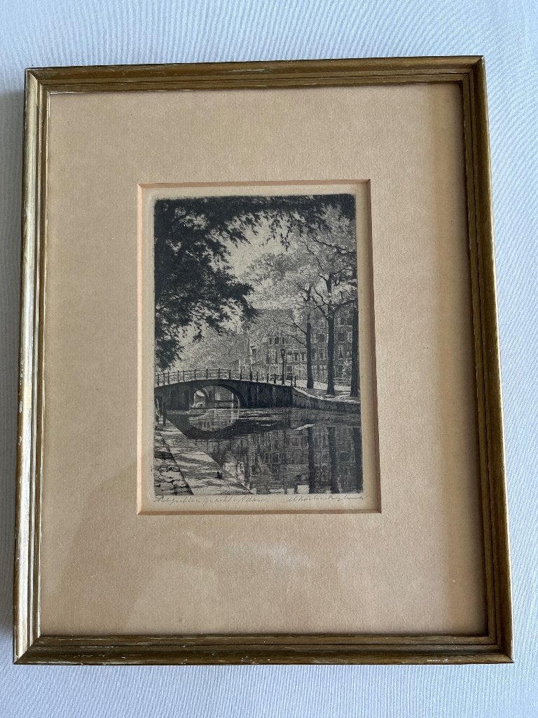 Ingelijste ets Maarten Langbroek (1918-1985), 22 cm, Ets, 1900 - 1949, 17 cm