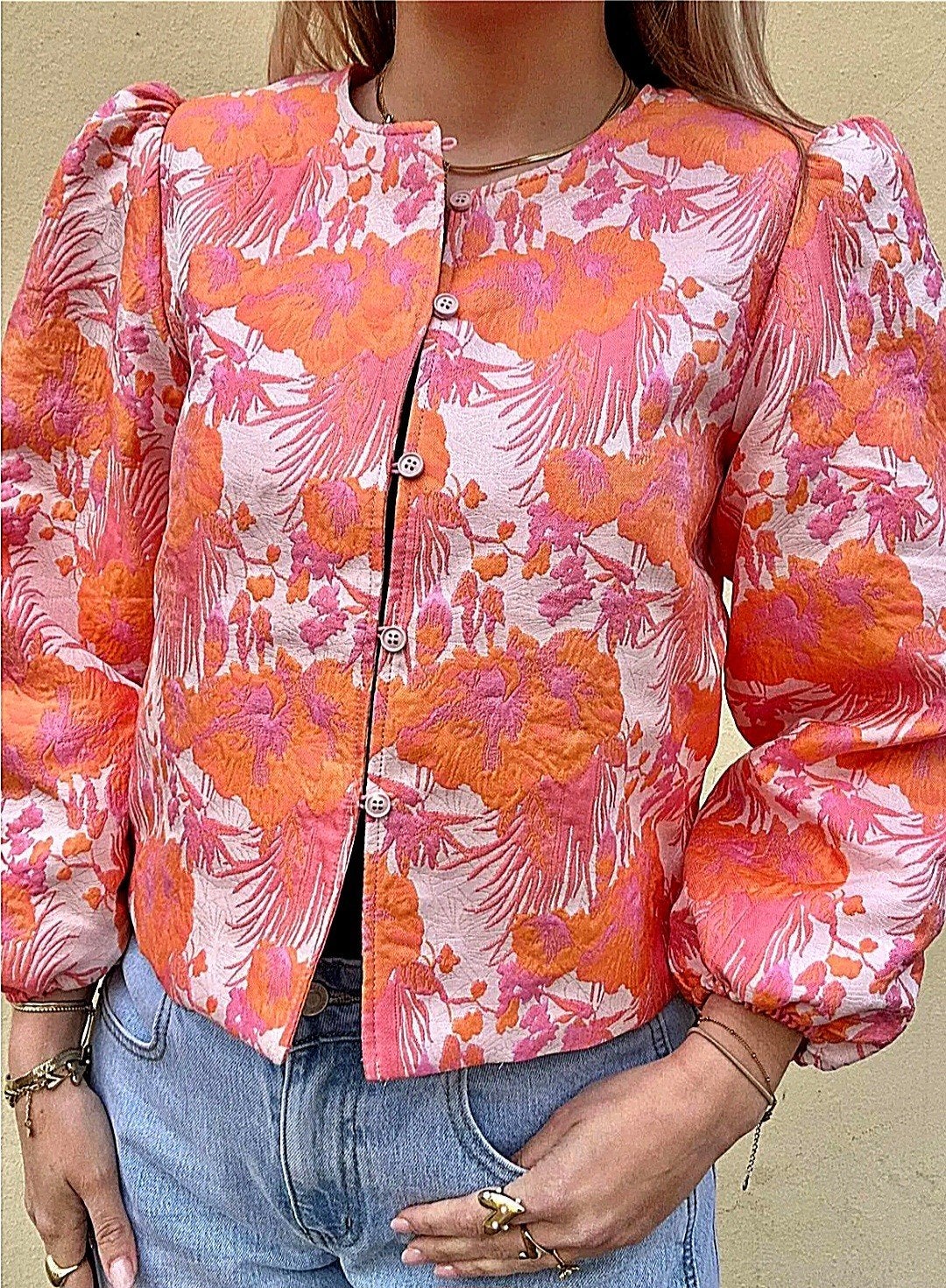 NIEUW Luxe chik Jacquard blazer jacket bloemen design, Nieuw, Oranje, Ophalen of Verzenden, Jasje
